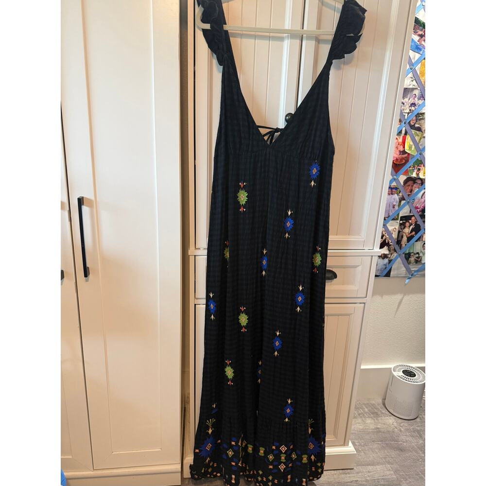 Anthropologie V-Neck embroidered ruffle sleeve maxi dress XL EUC - Picture 2 of 9
